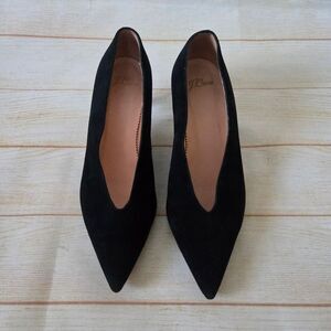 J. Crew Suede Leather Kitten Heels Pointy Toe Slide Women Shoes Size 6 1/2 Black